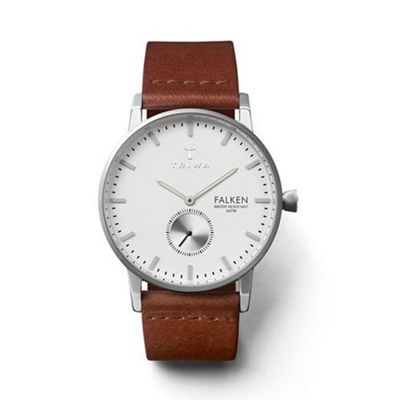 Unisex watch with white dial and brown leather strap fast103cl010212
